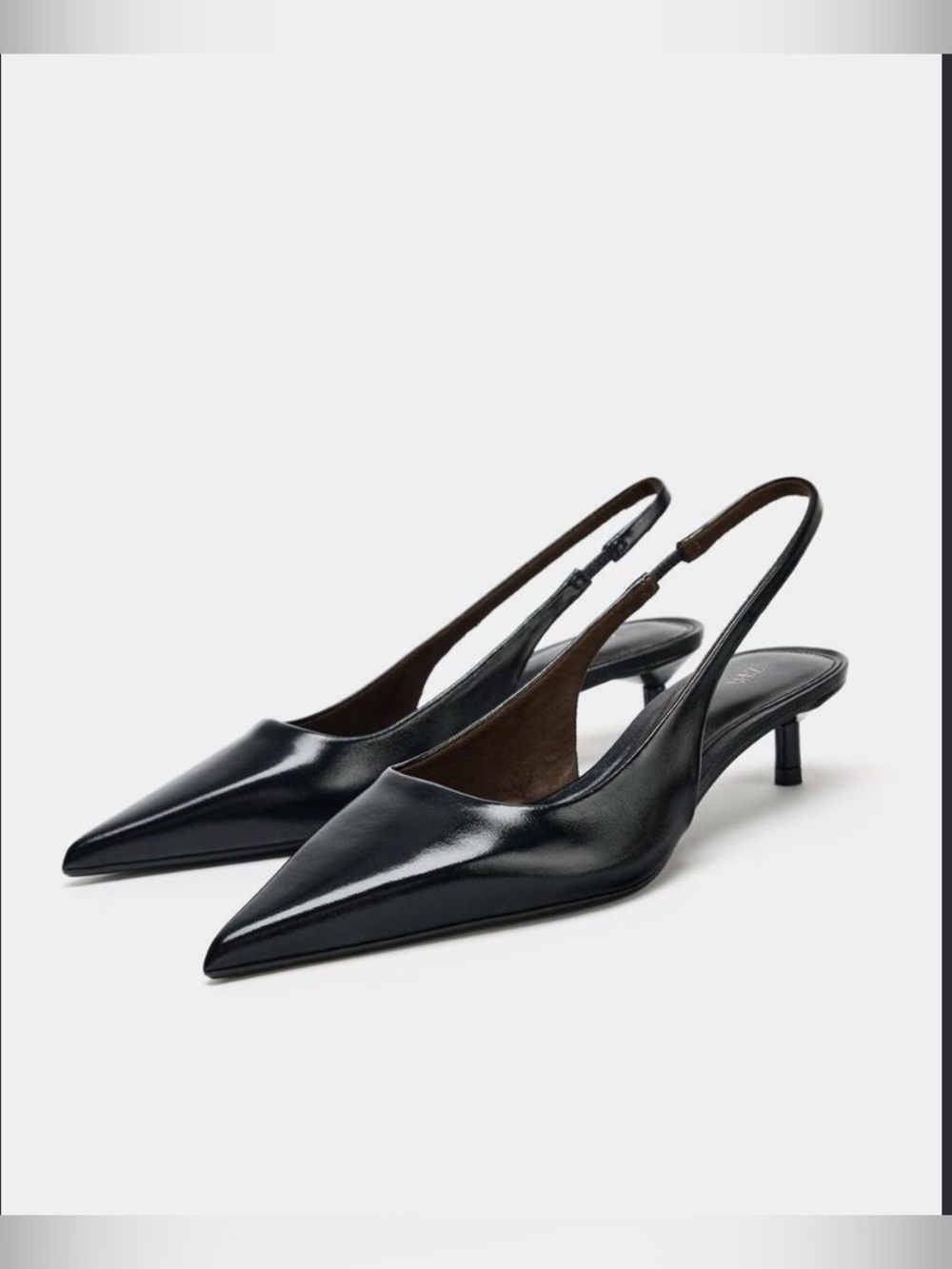 🔥🔥Zara Slingback Pointed-Toe Kitten Heel Pumps - Black